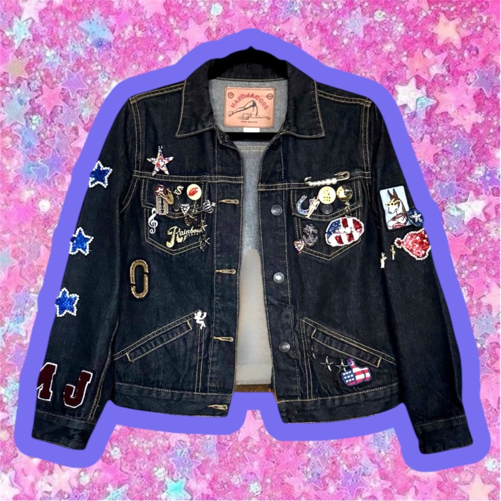 MARC JACOBS SS 2016 Denim Jean Jacket S M Punk Heaven Varsity 2000s 90s brooch